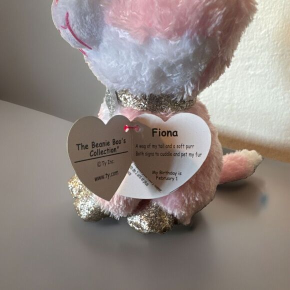 TY Beanie Boos - FIONA the Pink Cat (Glitter Eyes) (6 inch) - MWMTs Boo Toy - Picture 2 of 4